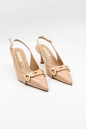 Kriste Bell Kadın Taş Detaylı Klasik Topuklu Ayakkabı KB20812081 Bej Rugan