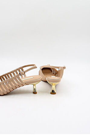 Kriste Bell Kısa Topuk Zımba Detay Stiletto KB5031 Bej Rugan