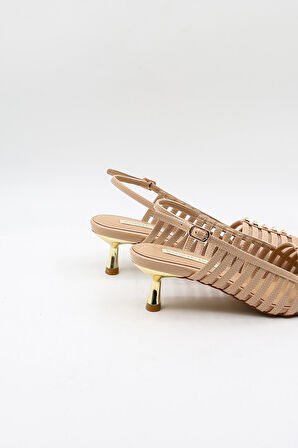 Kriste Bell Kısa Topuk Zımba Detay Stiletto KB5031 Bej Rugan