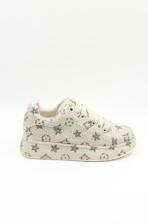 Guja İthal Taş Detaylı Bağcıklı Sneakers Kadın Spor Ayakkabı GJ451 Bej