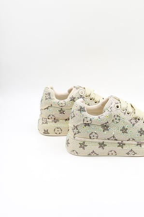 Guja İthal Taş Detaylı Bağcıklı Sneakers Kadın Spor Ayakkabı GJ451 Bej