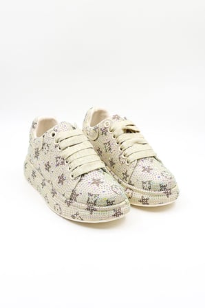 Guja İthal Taş Detaylı Bağcıklı Sneakers Kadın Spor Ayakkabı GJ451 Bej