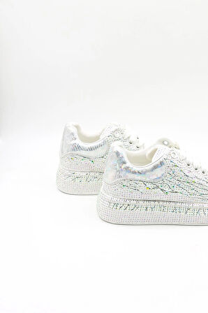 Guja İthal Taş Detaylı Bağcıklı Sneakers Kadın Spor Ayakkabı GJ451 Beyaz