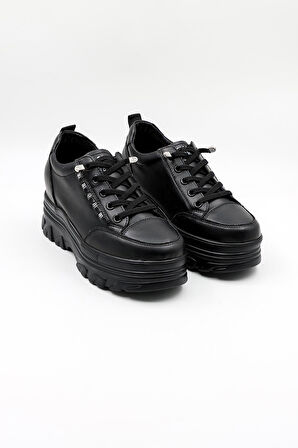 Guja İthal Dolgu Topuk Taş Detaylı Sneakers Kadın Spor Ayakkabı GJ361 Kömür