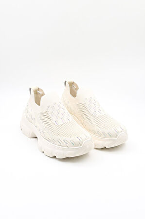 Guja İthal Dolgu Tabanlı Triko Sneakers Kadın Spor Ayakkabı GJ497 Bej