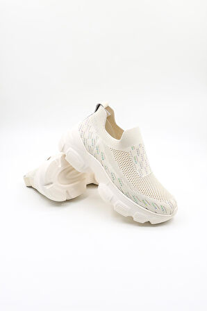 Guja İthal Dolgu Tabanlı Triko Sneakers Kadın Spor Ayakkabı GJ497 Bej