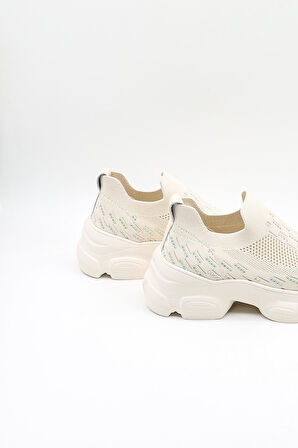 Guja İthal Dolgu Tabanlı Triko Sneakers Kadın Spor Ayakkabı GJ497 Bej