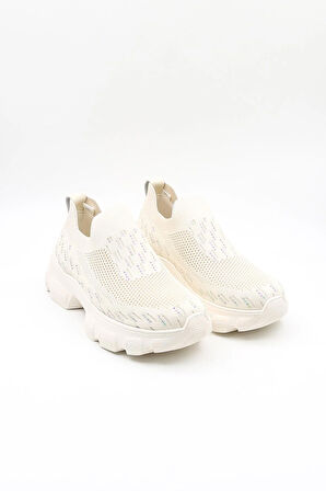 Guja İthal Dolgu Tabanlı Triko Sneakers Kadın Spor Ayakkabı GJ497 Bej