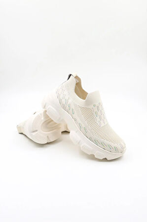 Guja İthal Dolgu Tabanlı Triko Sneakers Kadın Spor Ayakkabı GJ497 Bej