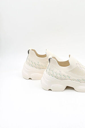 Guja İthal Dolgu Tabanlı Triko Sneakers Kadın Spor Ayakkabı GJ497 Bej