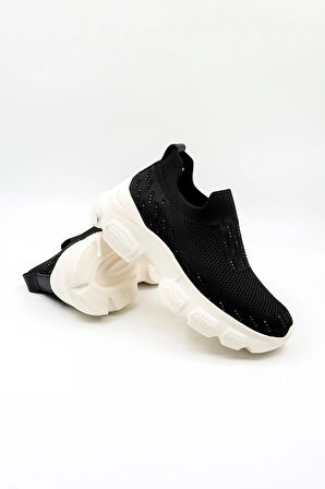 Guja İthal Dolgu Tabanlı Triko Sneakers Kadın Spor Ayakkabı GJ497 Siyah