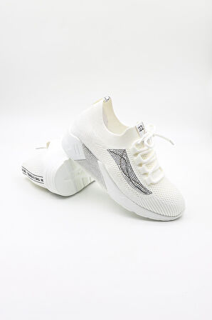 Guja İthal Triko Sneakers Kadın Spor Ayakkabı GJ301 Beyaz
