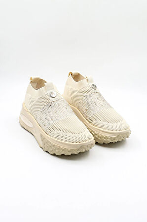 Guja İthal Triko Sneakers Kadın Spor Ayakkabı GJ305 Bej
