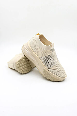 Guja İthal Triko Sneakers Kadın Spor Ayakkabı GJ305 Bej