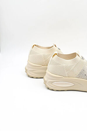 Guja İthal Triko Sneakers Kadın Spor Ayakkabı GJ305 Bej