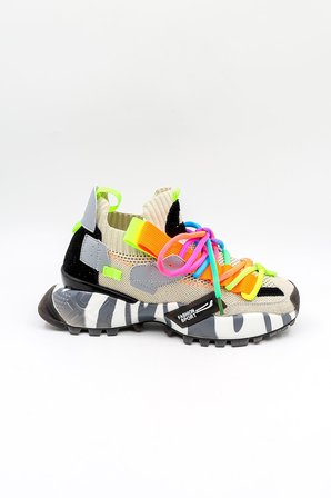 Guja İthal Bağcıklı  Sneakers Unisex Spor Ayakkabı GJ303 Bej