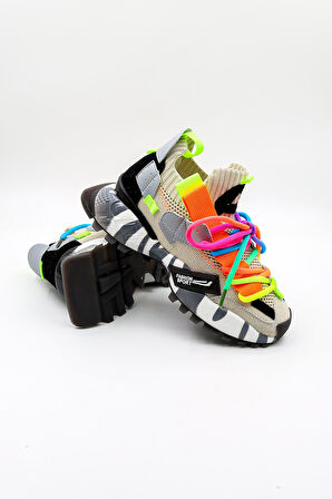 Guja İthal Bağcıklı  Sneakers Unisex Spor Ayakkabı GJ303 Bej