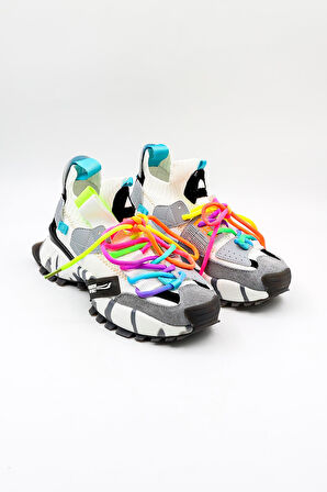 Guja İthal Bağcıklı  Sneakers Unisex Spor Ayakkabı GJ303 Beyaz
