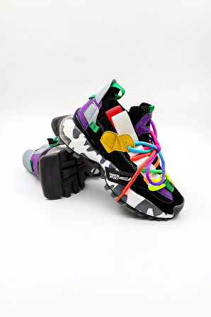 Guja İthal Bağcıklı  Sneakers Unisex Spor Ayakkabı GJ303 Kömür