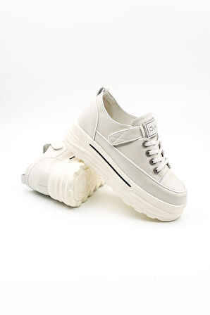 Guja İthal Dolgu Taban Sneakers Kadın Spor Ayakkabı GJ363 Bej
