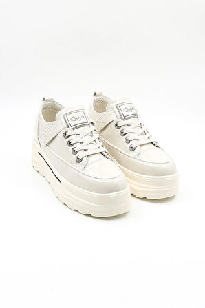 Guja İthal Dolgu Taban Sneakers Kadın Spor Ayakkabı GJ363 Bej