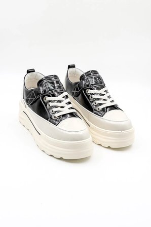 Guja İthal Dolgu Taban Sneakers Kadın Spor Ayakkabı GJ363 Siyah