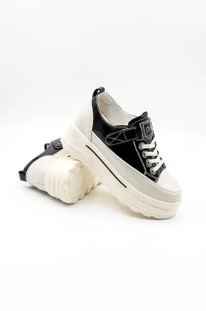Guja İthal Dolgu Taban Sneakers Kadın Spor Ayakkabı GJ363 Siyah