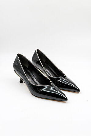 Park Moda Kısa Topuk Rugan Kadın Ayakkabı PM207 Siyah Rugan