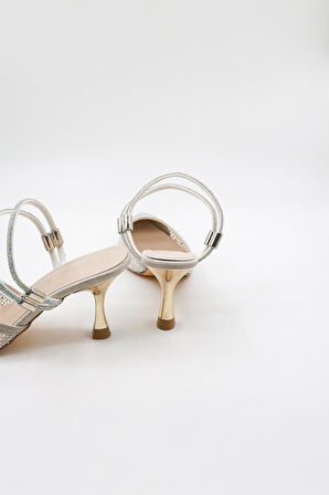 Park Moda Taşlı Kısa Kısa Topuklu Arkası Açık Abiye Kadın Terlik ve  Ayakkabı PM309 Dore