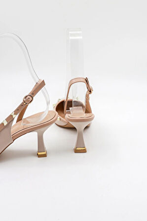 Park Moda Kısa Kısa Topuklu Arkası Açık Zımba Detaylı Kadın Ayakkabı PM492 Bej Cilt Nut