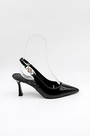 Park Moda Kadın Topuklu Klasik Ayakkabı PM492 Siyah Rugan