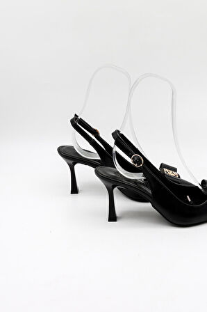 Park Moda Arkası Açık Kadın Topuklu Klasik Ayakkabı PM492 Siyah Cilt