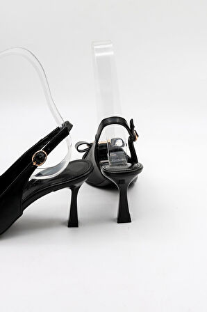 Park Moda Arkası Açık Kadın Topuklu Klasik Ayakkabı PM492 Siyah Cilt