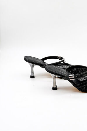 Park Moda Taşlı Kısa Kısa Topuklu Arkası Açık Abiye Kadın Terlik ve  Ayakkabı PM309 Siyah