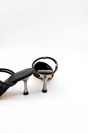 Park Moda Taşlı Kısa Kısa Topuklu Arkası Açık Abiye Kadın Terlik ve  Ayakkabı PM309 Siyah