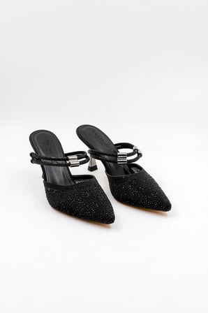 Park Moda Taşlı Kısa Kısa Topuklu Arkası Açık Abiye Kadın Terlik ve  Ayakkabı PM309 Siyah