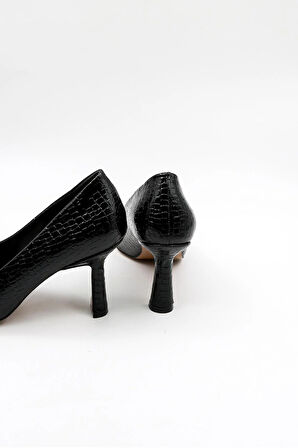 Park Moda Kroko Kadın Topuklu Ayakkabı PM537 Siyah