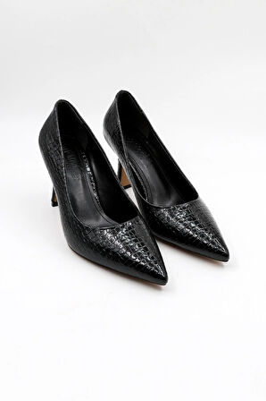 Park Moda Kroko Kadın Topuklu Ayakkabı PM537 Siyah