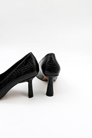 Park Moda Kroko Kadın Topuklu Ayakkabı PM537 Siyah