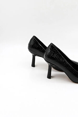 Park Moda Kroko Kadın Topuklu Ayakkabı PM537 Siyah