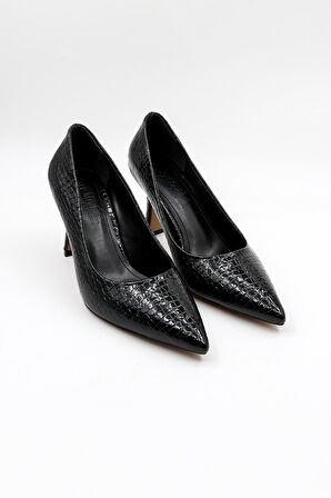 Park Moda Kroko Kadın Topuklu Ayakkabı PM537 Siyah