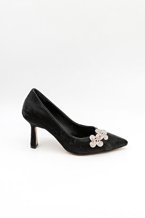 Park Moda Taşlı Topuklu Aksesuar Detaylı  Abiye Kadın Ayakkabı PM537 Siyah