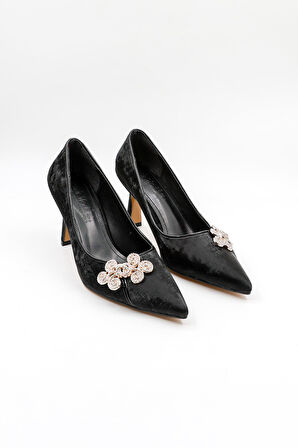 Park Moda Taşlı Topuklu Aksesuar Detaylı  Abiye Kadın Ayakkabı PM537 Siyah