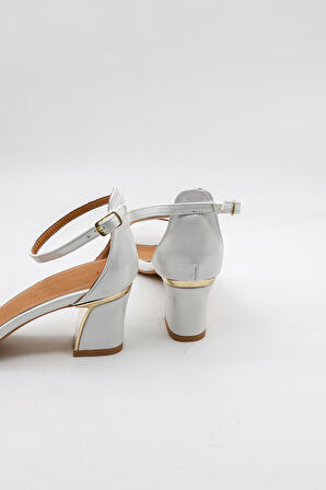 Park Moda Kısa Topuklu Tek Bantlı Abiye Şık Kadın Ayakkabı PM520 Sedef