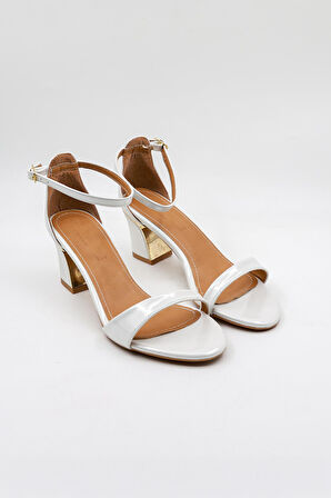 Park Moda Kısa Topuklu Tek Bantlı Abiye Şık Kadın Ayakkabı PM520 Sedef