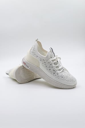 Kriste Bell Taş Detaylı Triko İthal Kadın Sneakers Spor Ayakkabı KB0001 Beyaz