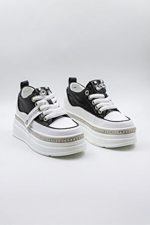 Kriste Bell Yüksek Taban Taş Detaylı İthal Kadın Spor Ayakkabı  KB0002 Siyah