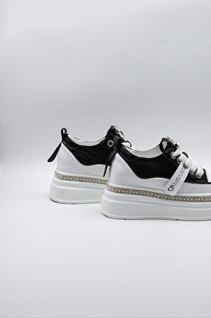 Kriste Bell Yüksek Taban Taş Detaylı İthal Kadın Spor Ayakkabı  KB0002 Siyah