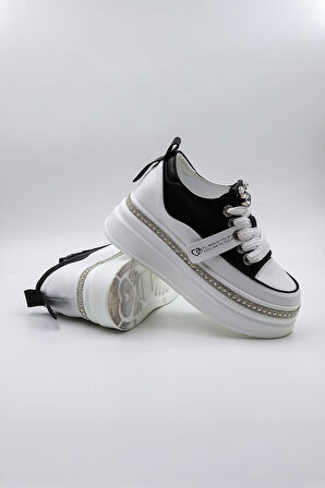 Kriste Bell Yüksek Taban Taş Detaylı İthal Kadın Spor Ayakkabı  KB0002 Siyah