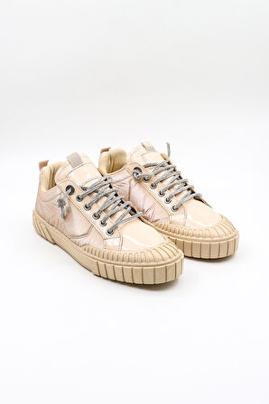 Kriste Bell  Paraşüt Kumaş Taşlı Bağcıklı Sneaker Kadın Spor Ayakkabı  KB2304 Vizon